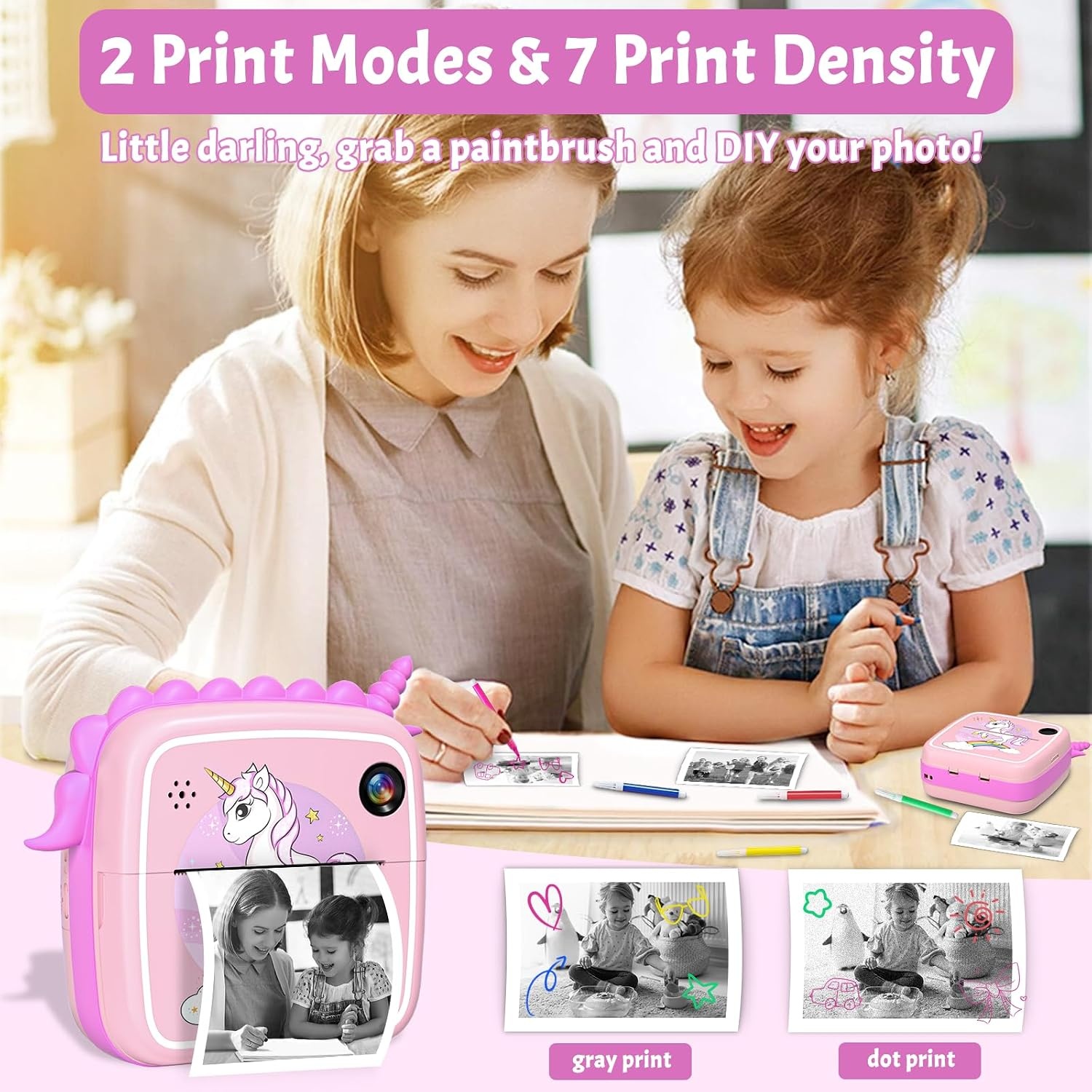 DuoDuoSnap Roze Kinder Camera met Directe Print en 64GB Geheugen