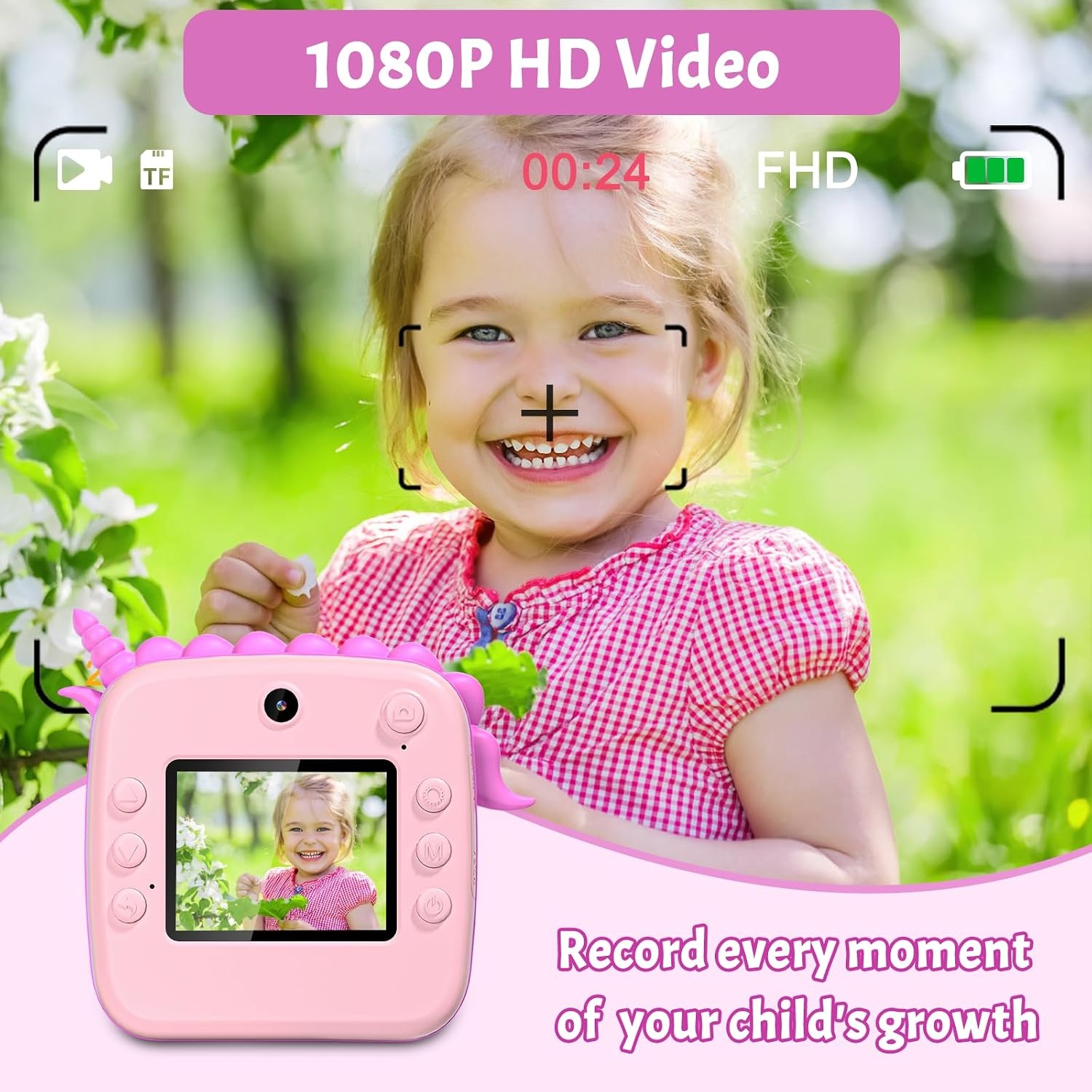 DuoDuoSnap Roze Kinder Camera met Directe Print en 64GB Geheugen