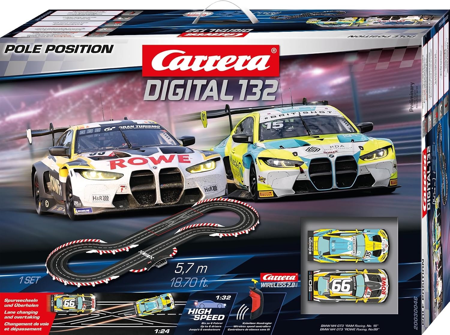 Carrera DIGITAL 132 Pole Position Racebaan groot rood wit blauw