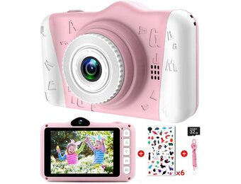 Kinderfotocamera - Camera voor Kinderen met Groot Display van 3,5 Inch, 1080P HD 12 MP, geïntegreerde SD-kaart, 32 GB, USB Oplaadbaar, Digitale Camera, Meisjes, Jongens, Verjaardag, Kerstmis, Geschenk