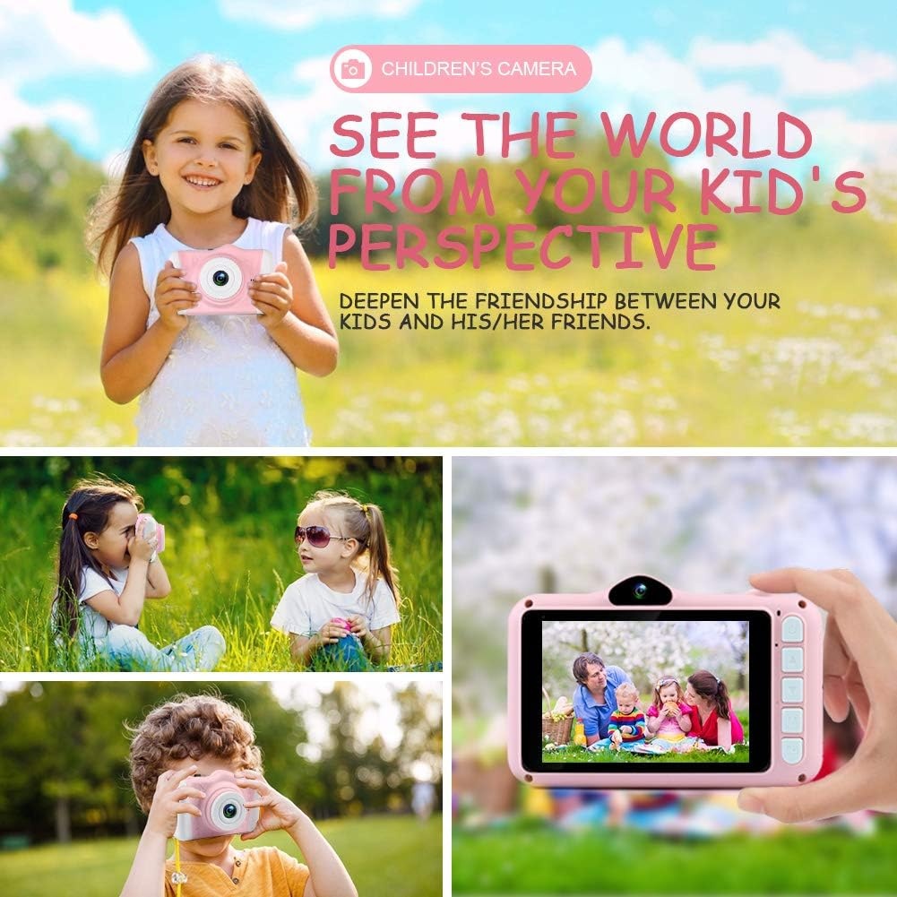 Kinderfotocamera - Camera voor Kinderen met Groot Display van 3,5 Inch, 1080P HD 12 MP, geïntegreerde SD-kaart, 32 GB, USB Oplaadbaar, Digitale Camera, Meisjes, Jongens, Verjaardag, Kerstmis, Geschenk
