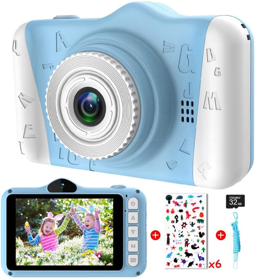 Kinderfotocamera - Camera voor Kinderen met Groot Display van 3,5 Inch, 1080P HD 12 MP, geïntegreerde SD-kaart, 32 GB, USB Oplaadbaar, Digitale Camera, Meisjes, Jongens, Verjaardag, Kerstmis, Geschenk