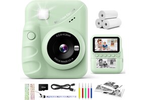 Instant Print Kindercamera Groen - 48MP HD, 3" Scherm, incl. 32GB & Printpapier - 45% Korting!