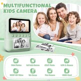 CalineGam Kindercamera Direct Printen, 3.0'' HD Scherm 48MP Fotocamera voor Kinderen met 32GB Kaart & Printpapier, 1080P HD Digitale Camera, Ideaal Cadeau voor Jongens Meisjes 3-12 Jaar (Groen)