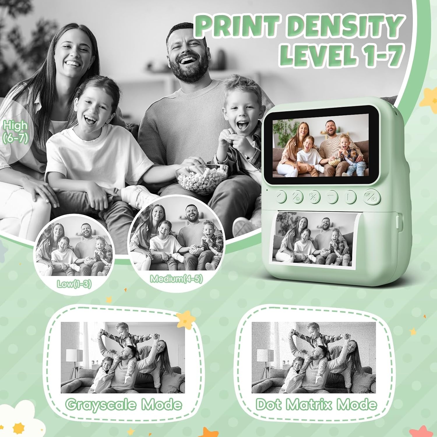 CalineGam Kindercamera Direct Printen, 3.0'' HD Scherm 48MP Fotocamera voor Kinderen met 32GB Kaart & Printpapier, 1080P HD Digitale Camera, Ideaal Cadeau voor Jongens Meisjes 3-12 Jaar (Groen)
