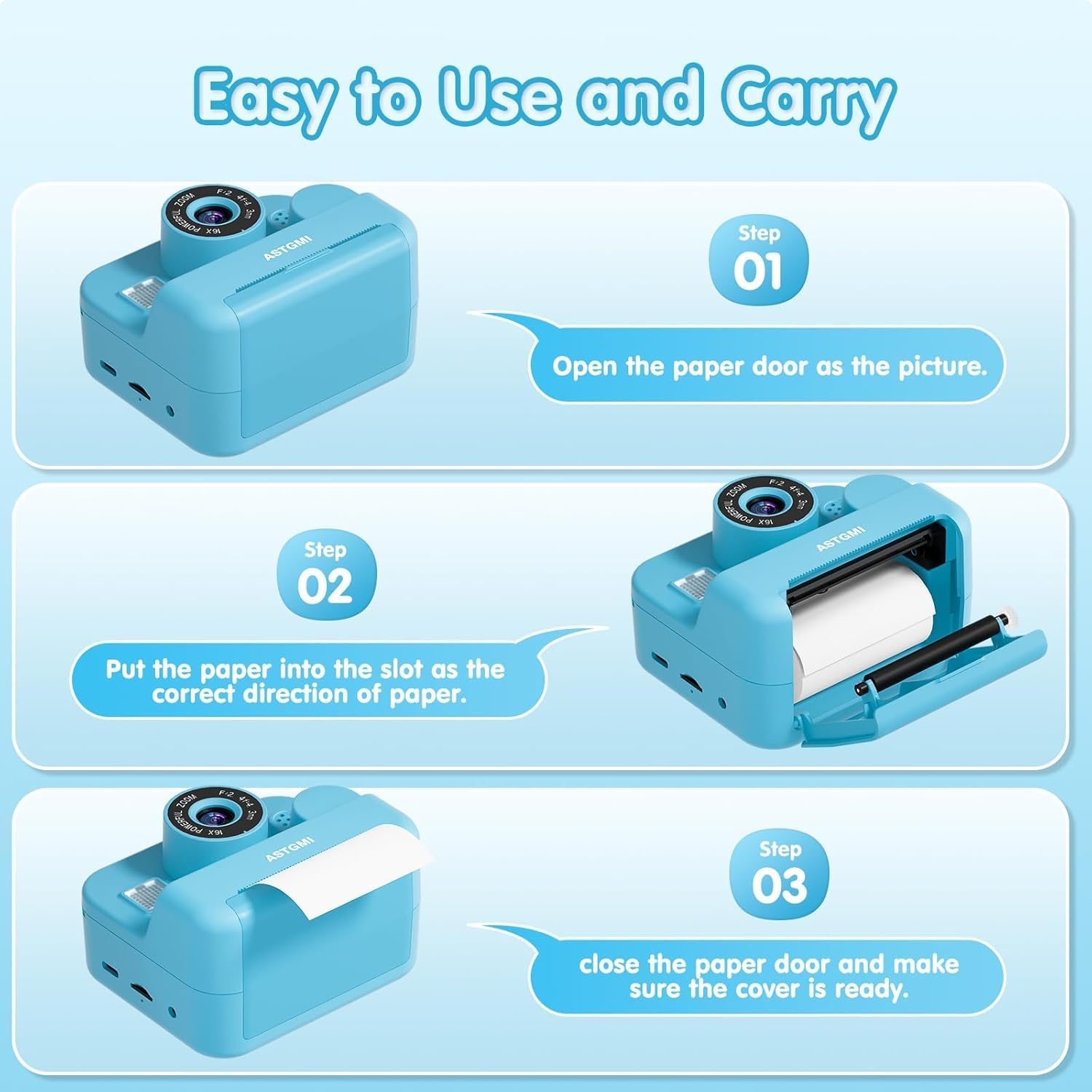 ASTGMI Instant Camera voor kinderen - 2.4 inch scherm - 32GB - Blauw