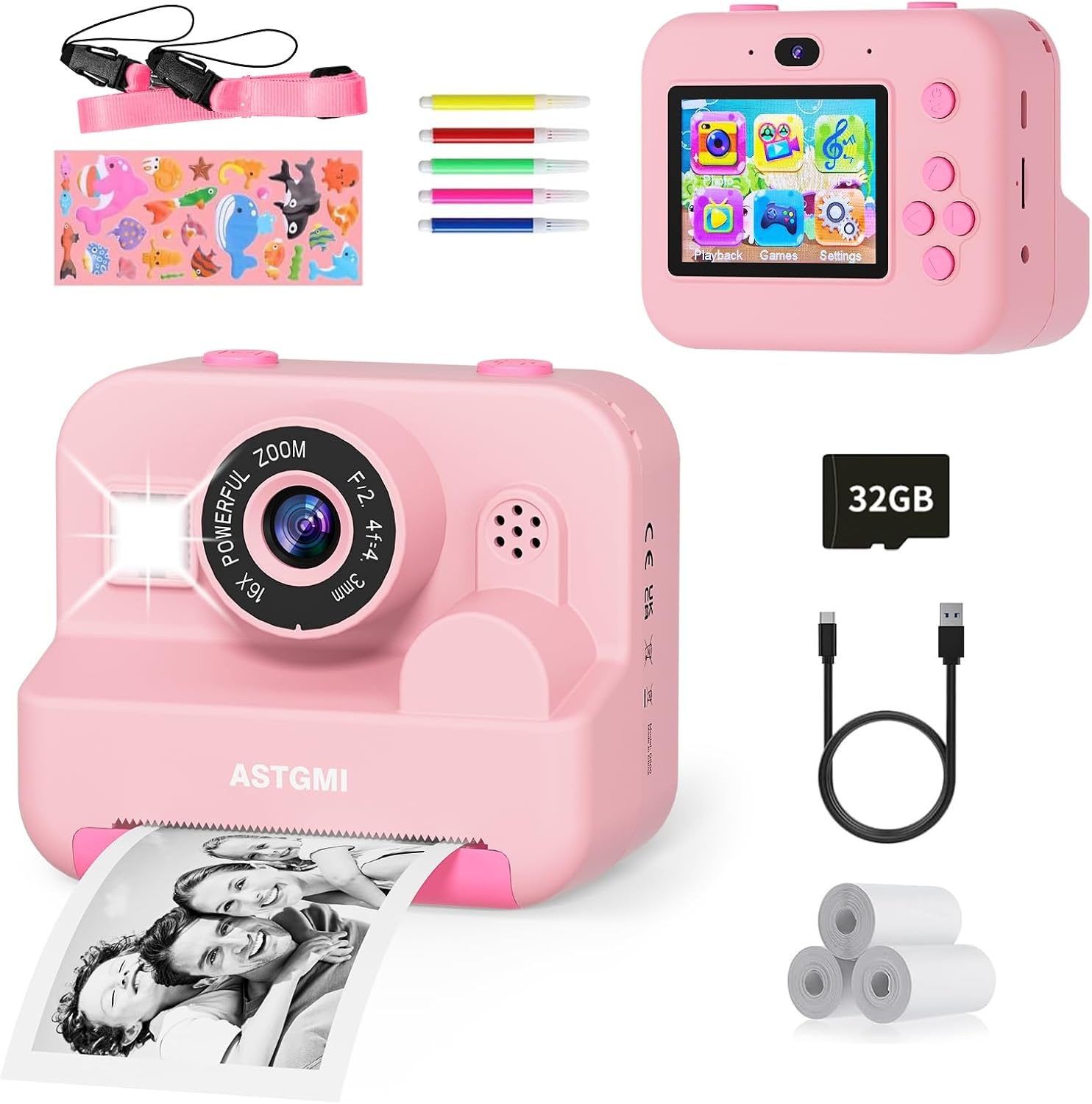 ASTGMI Instant Camera voor kinderen - 2.4 inch scherm - 32GB - Blauw