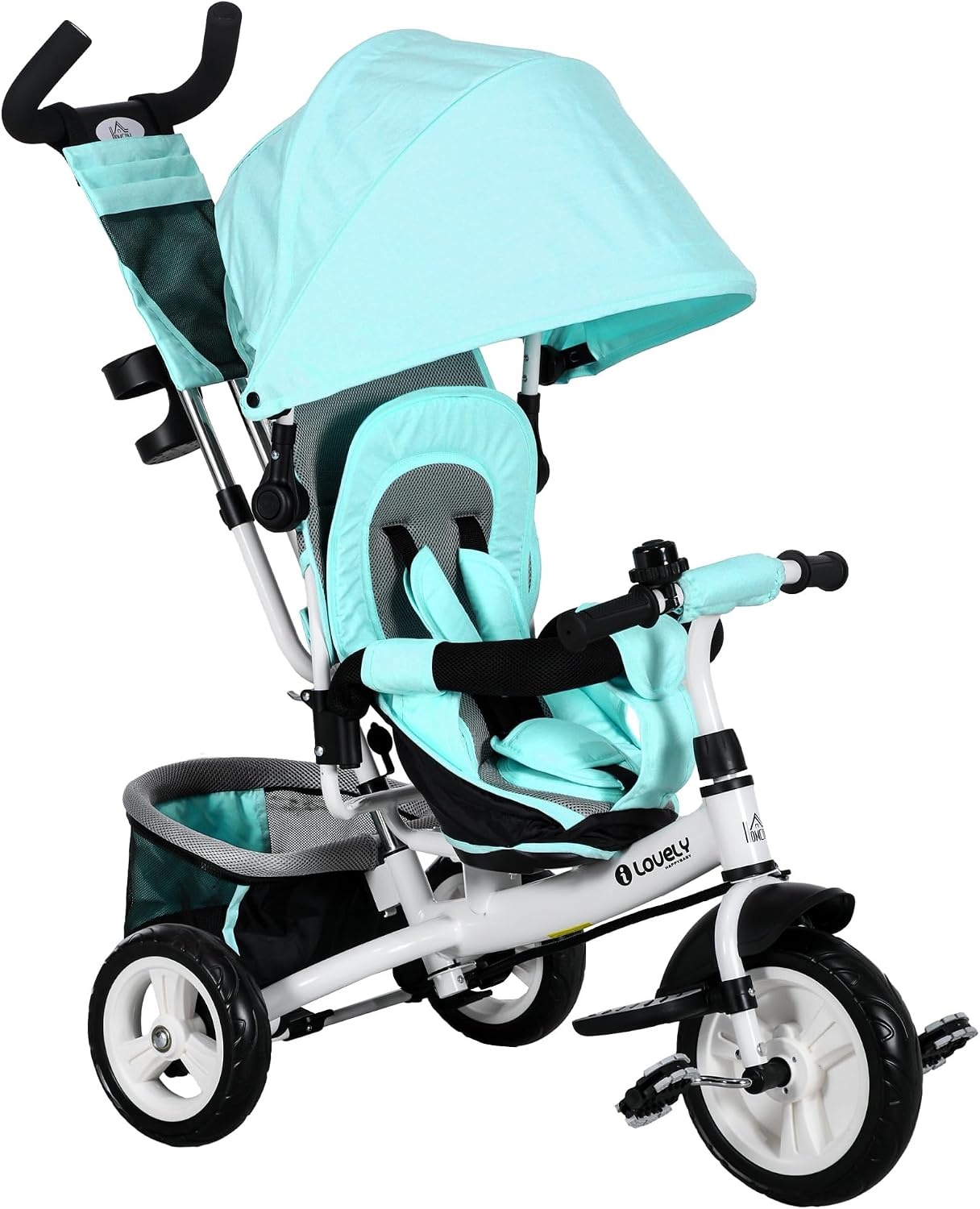HOMCOM 6-in-1 Kinderdriewieler met Duwstang - Groen - 102 x 49 x 102 cm