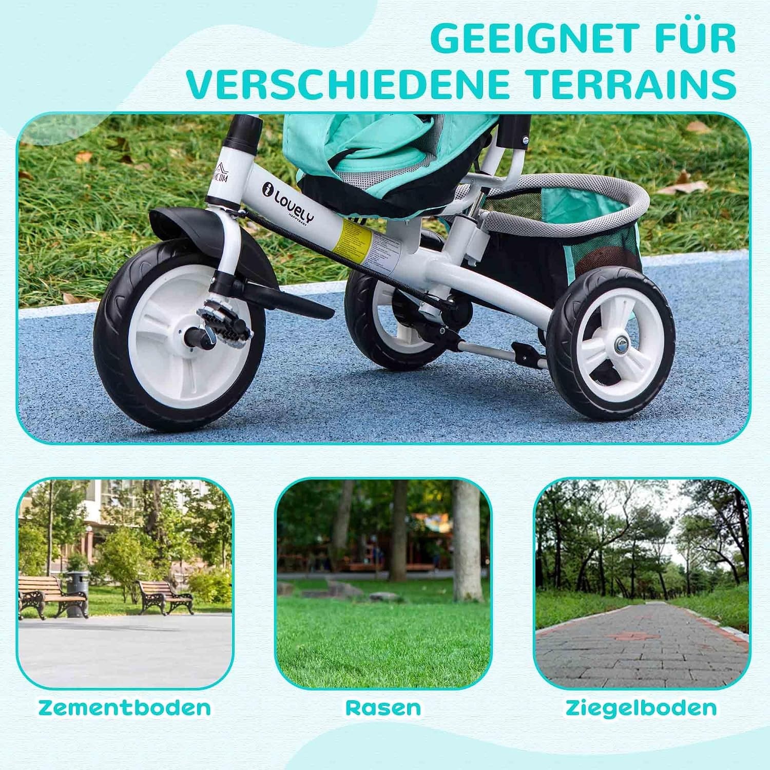 HOMCOM 6-in-1 Kinderdriewieler met Duwstang - Groen - 102 x 49 x 102 cm
