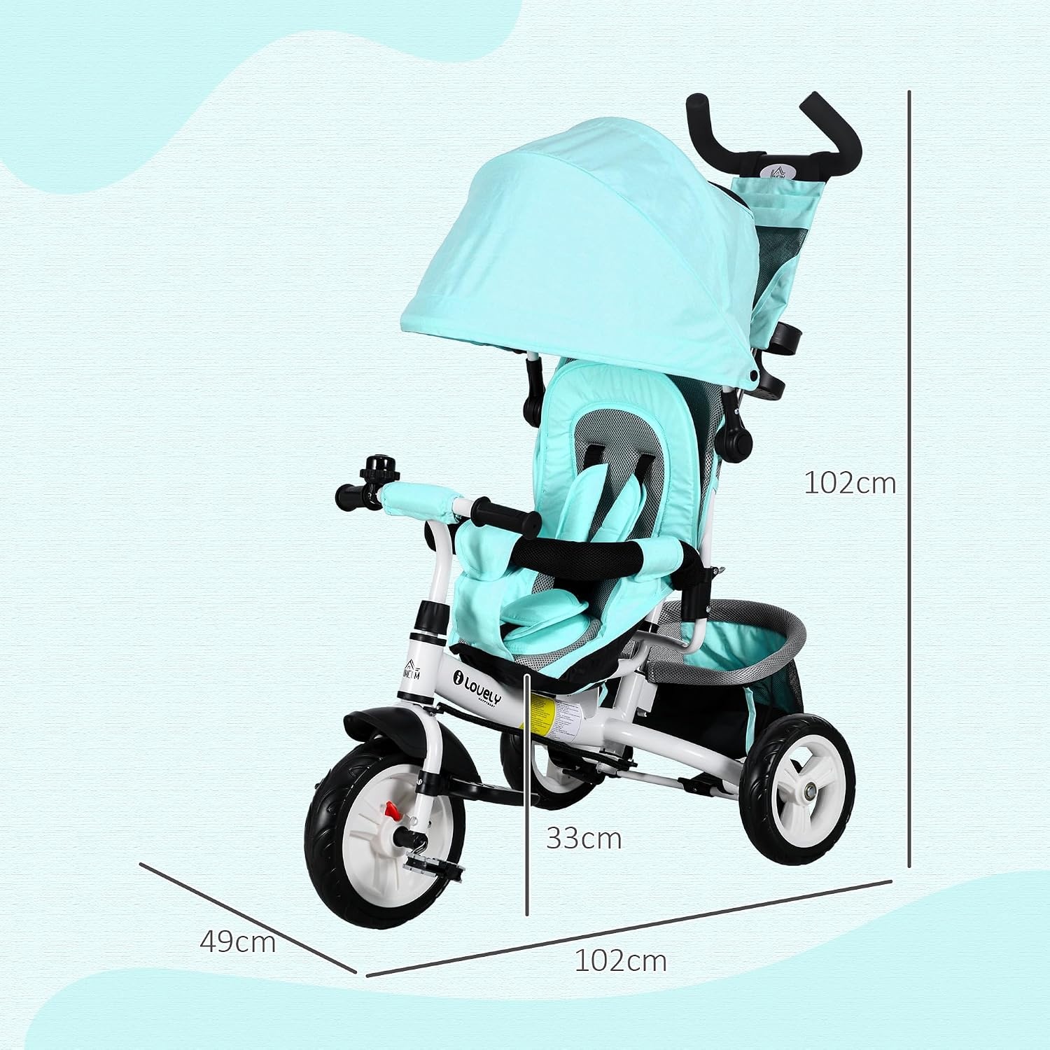 HOMCOM 6-in-1 Kinderdriewieler met Duwstang - Groen - 102 x 49 x 102 cm