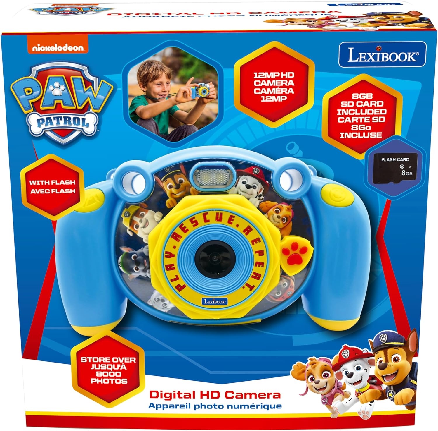 Lexibook, Paw Patrol, 4-in-1 digitale camera voor kinderen, foto- en videofunctie, spelletjes, inclusief 32 GB SD-kaart, blauw, DJ080PA