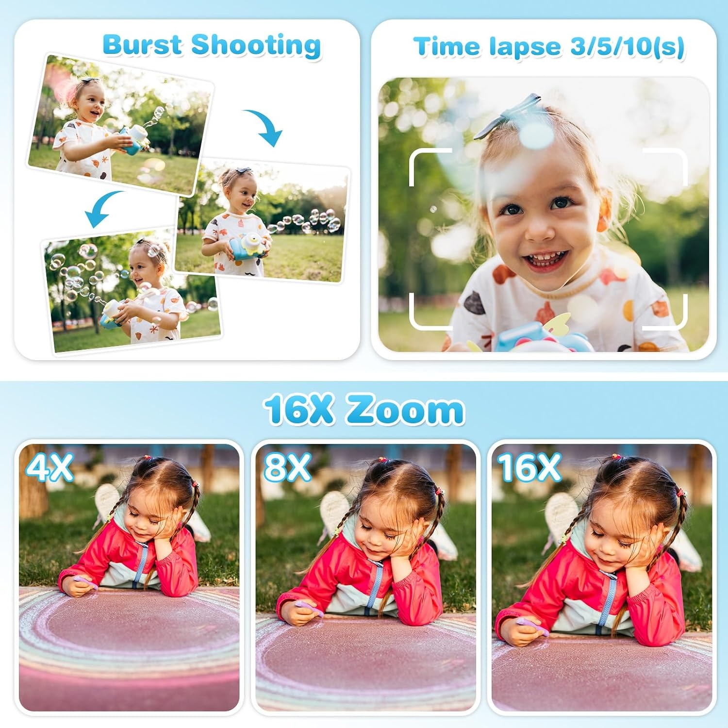 Instant camera voor kinderen, met selfie, compacte camera, 1080p HD, directe print van foto's, verjaardagscadeau, kerstcadeau, speelgoed vanaf 3, 4, 5, 6, 8, 7, 9, 10, 11 jaar, meisjes, jongens