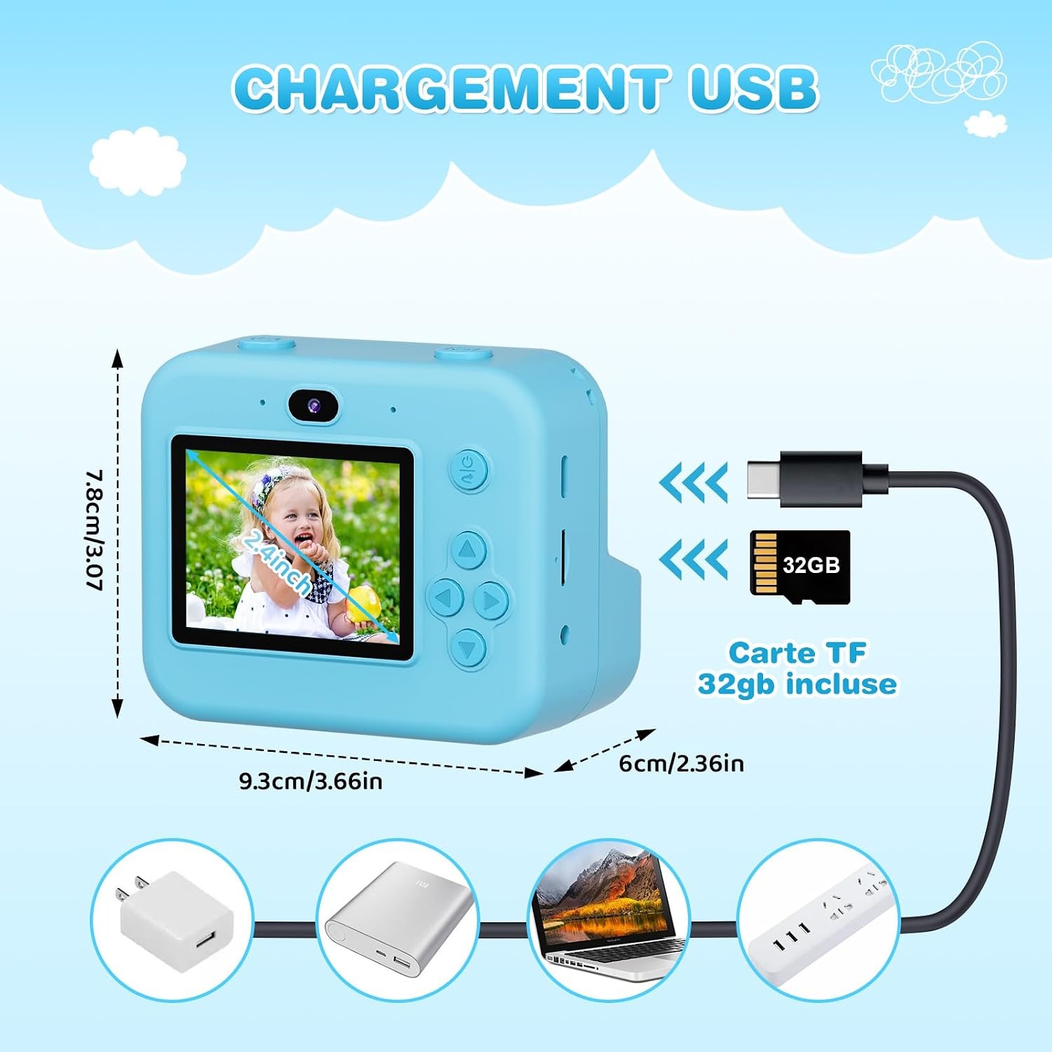 Instant camera voor kinderen, met selfie, compacte camera, 1080p HD, directe print van foto's, verjaardagscadeau, kerstcadeau, speelgoed vanaf 3, 4, 5, 6, 8, 7, 9, 10, 11 jaar, meisjes, jongens