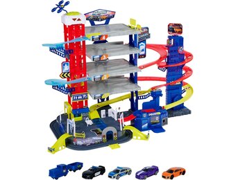 Dickie Toys Majorette 212059984 - Super City Chase Center Playset, 5 verdiepingen, licht, geluid, 4 die-cast auto's, 112 x 70 x 84 cm, Speelgoedgarage, vanaf 5 jaar,meerkleurig