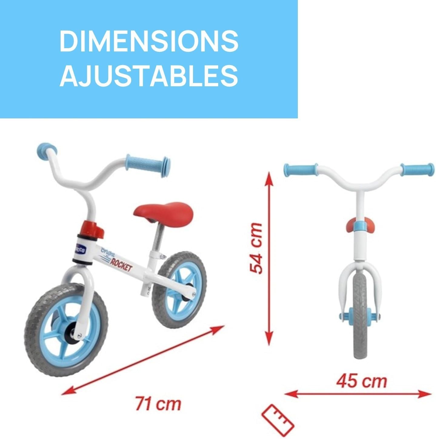 Chicco loopfiets Bright Rocket, pedaalvrije kinderfiets, lichtgewicht loopfiets, met verstelbaar stuur en zadel, max 25 kg, wit, 2-5 jaar, cadeau-idee