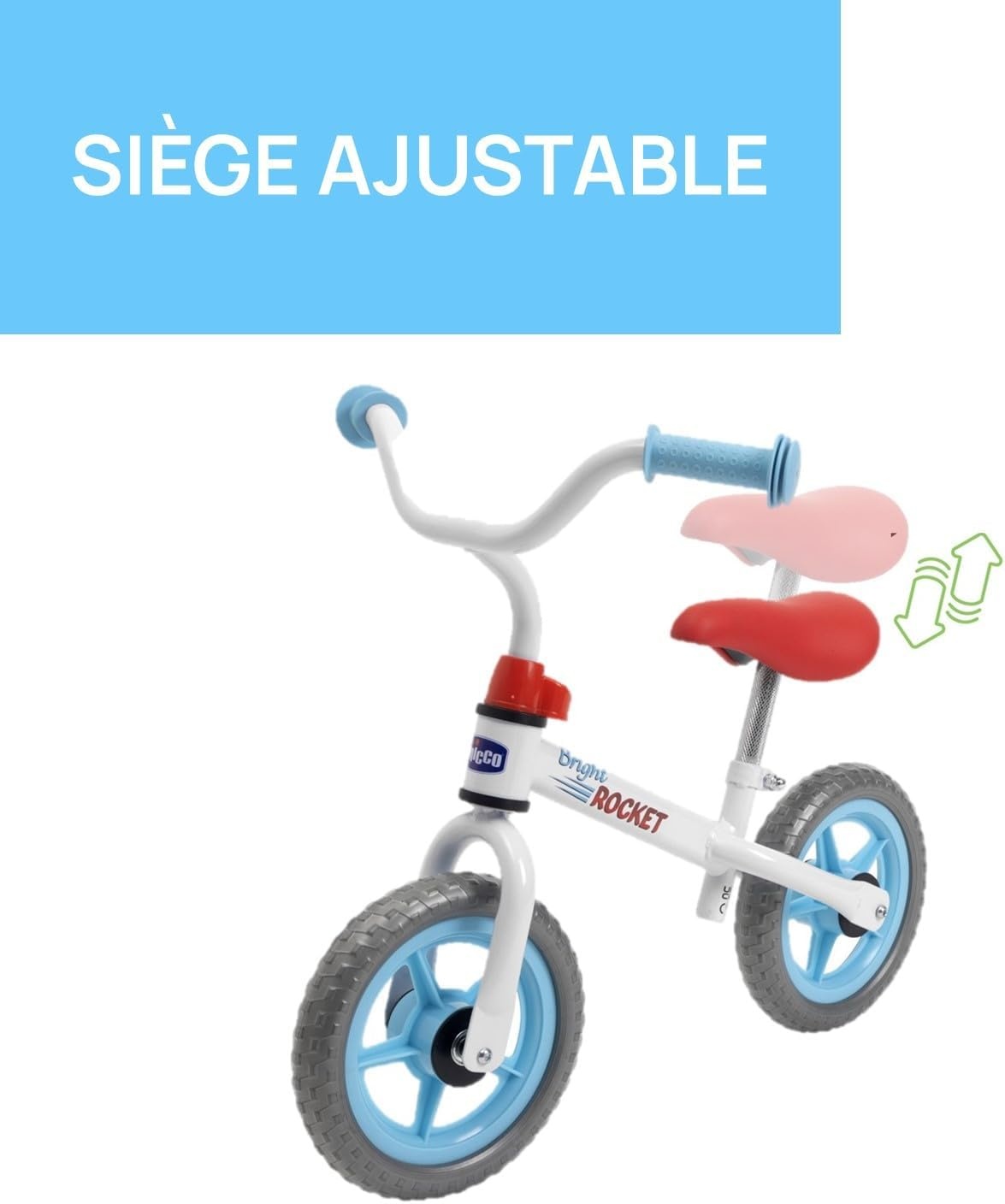 Chicco loopfiets Bright Rocket, pedaalvrije kinderfiets, lichtgewicht loopfiets, met verstelbaar stuur en zadel, max 25 kg, wit, 2-5 jaar, cadeau-idee