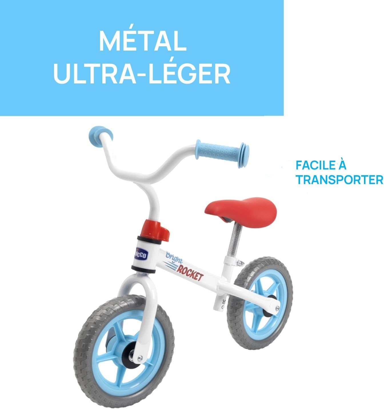 Chicco loopfiets Bright Rocket, pedaalvrije kinderfiets, lichtgewicht loopfiets, met verstelbaar stuur en zadel, max 25 kg, wit, 2-5 jaar, cadeau-idee