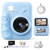 TIATUA Instant camera voor kinderen, 7,6 cm, HD, 48 MP, onmiddellijke camera voor kinderen, met 32 GB kaart en 3 rollen papier, cadeau voor jongens en meisjes van 3 tot 12 jaar, blauw | Met 32 GB kaart en 3 rollen, inktloos afdrukken, selfie, 16x zoom, MP