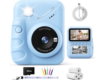 TIATUA Instant camera voor kinderen, 7,6 cm, HD, 48 MP, onmiddellijke camera voor kinderen, met 32 GB kaart en 3 rollen papier, cadeau voor jongens en meisjes van 3 tot 12 jaar, blauw | Met 32 GB kaart en 3 rollen, inktloos afdrukken, selfie, 16x zoom, MP