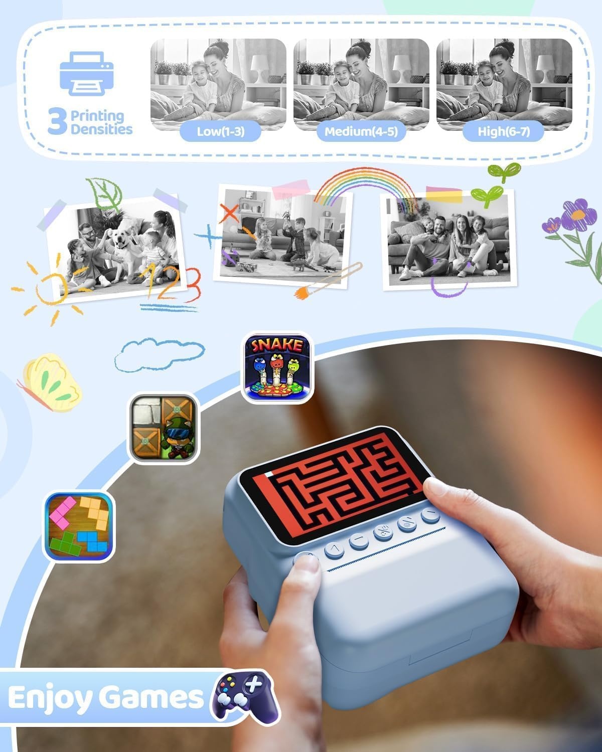 TIATUA Instant camera voor kinderen, 7,6 cm, HD, 48 MP, onmiddellijke camera voor kinderen, met 32 GB kaart en 3 rollen papier, cadeau voor jongens en meisjes van 3 tot 12 jaar, blauw | Met 32 GB kaart en 3 rollen, inktloos afdrukken, selfie, 16x zoom, MP