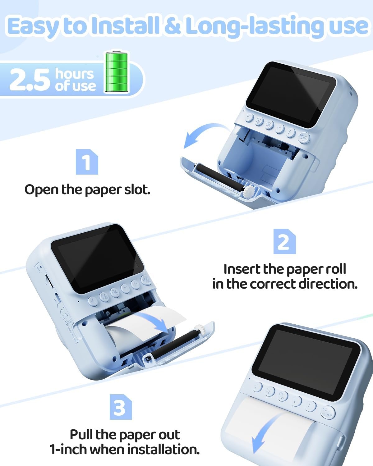 TIATUA Instant camera voor kinderen, 7,6 cm, HD, 48 MP, onmiddellijke camera voor kinderen, met 32 GB kaart en 3 rollen papier, cadeau voor jongens en meisjes van 3 tot 12 jaar, blauw | Met 32 GB kaart en 3 rollen, inktloos afdrukken, selfie, 16x zoom, MP