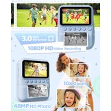 TIATUA Instant camera voor kinderen, 7,6 cm, HD, 48 MP, onmiddellijke camera voor kinderen, met 32 GB kaart en 3 rollen papier, cadeau voor jongens en meisjes van 3 tot 12 jaar, blauw | Met 32 GB kaart en 3 rollen, inktloos afdrukken, selfie, 16x zoom, MP