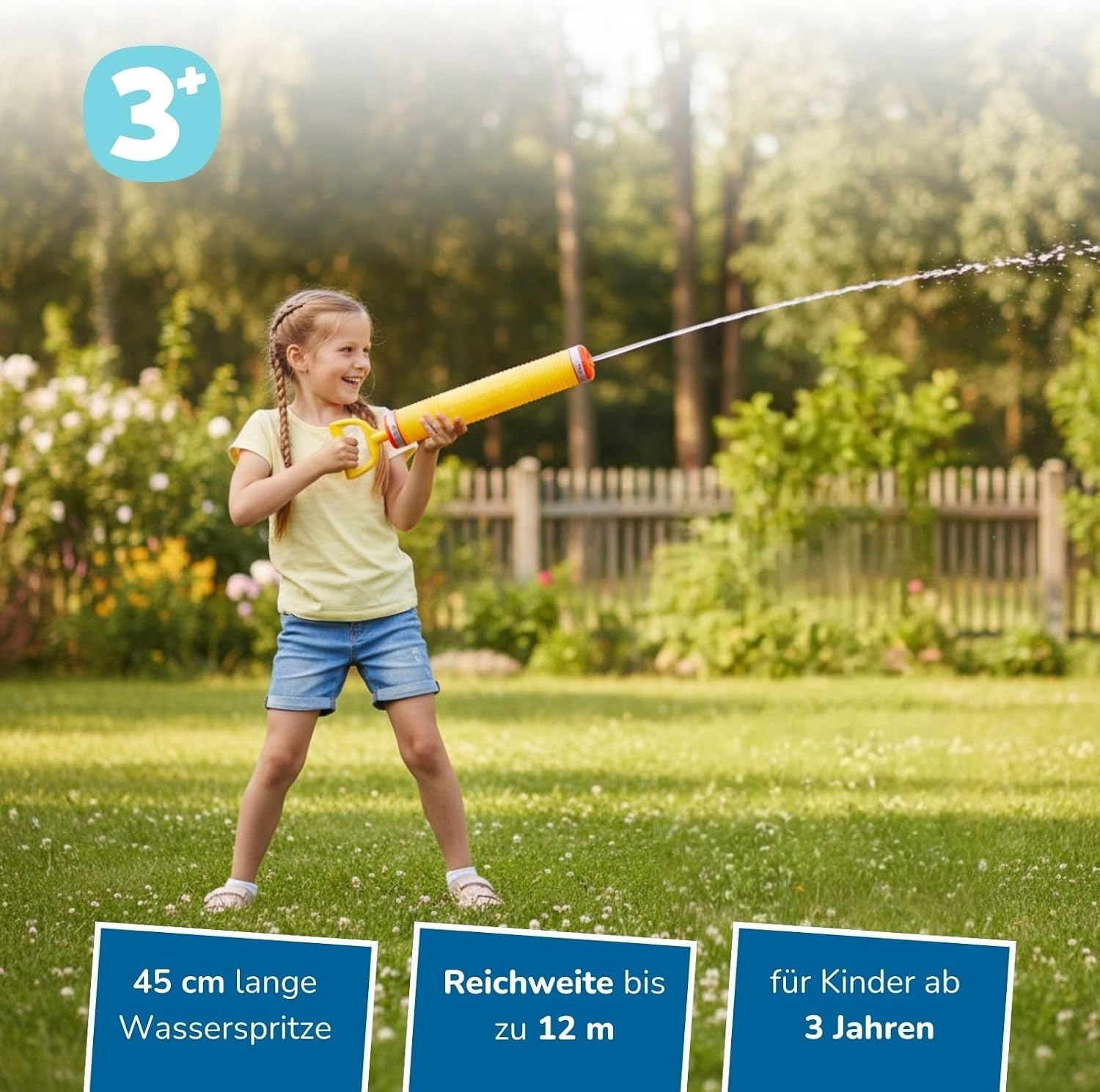 alldoro 60111 waterschutter, Ø-45 cm, meerkleurig | Sterk waterpistool voor kinderen met zeer hoog bereik, robuust en eenvoudig te bedienen, geel-oranje