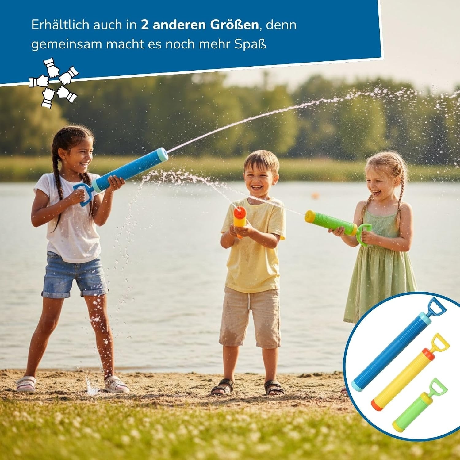 alldoro 60111 waterschutter, Ø-45 cm, meerkleurig | Sterk waterpistool voor kinderen met zeer hoog bereik, robuust en eenvoudig te bedienen, geel-oranje