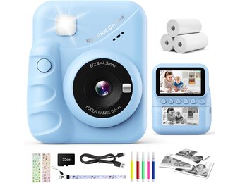 CalineGam Kindercamera Direct Printen, 3.0'' HD Scherm 48MP Fotocamera voor Kinderen met 32GB Kaart & Printpapier, 1080P HD Digitale Camera, Ideaal Cadeau voor Jongens Meisjes 3-12 Jaar (Blauw)