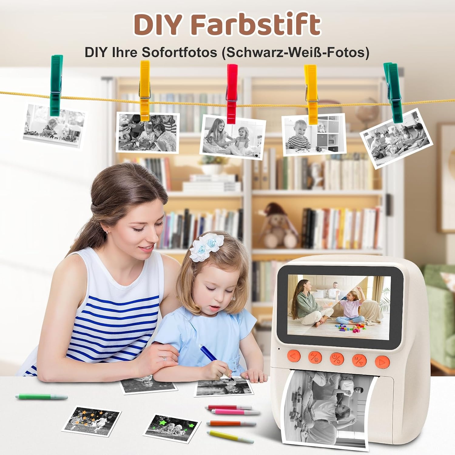 Kindercamera, directe camera voor kinderen, 48 MP 3,0 inch scherm, kindercamera, directe camera met 32G-kaart, printpapier en gekleurde pennen, cadeaus voor meisjes en jongens van 3 tot 12