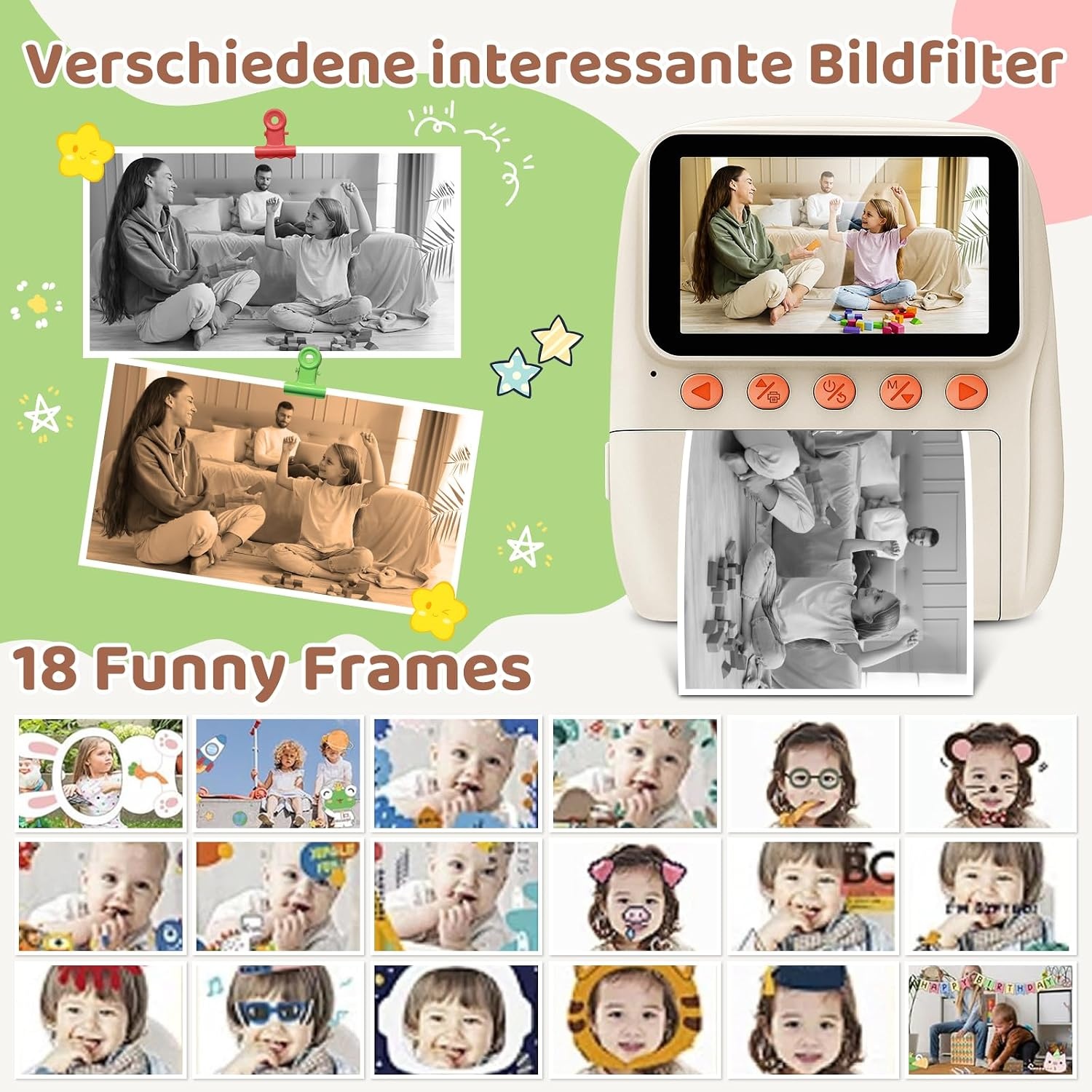 Kindercamera, directe camera voor kinderen, 48 MP 3,0 inch scherm, kindercamera, directe camera met 32G-kaart, printpapier en gekleurde pennen, cadeaus voor meisjes en jongens van 3 tot 12