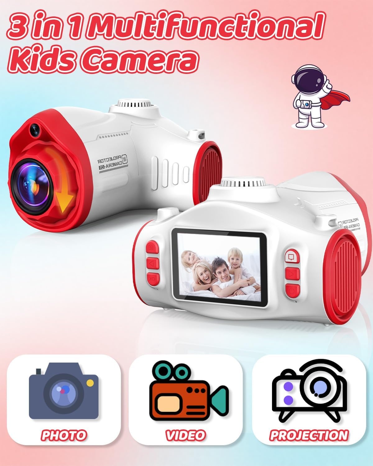 Usteetic camera voor kinderen, 1080p digitale camera, kinderen, kerstcadeau, speelgoed voor jongens en meisjes, ruimteschip