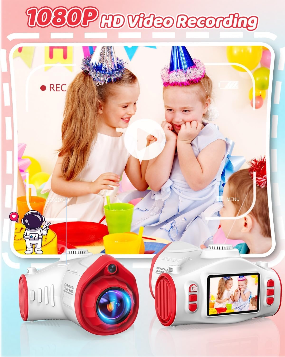 Usteetic camera voor kinderen, 1080p digitale camera, kinderen, kerstcadeau, speelgoed voor jongens en meisjes, ruimteschip