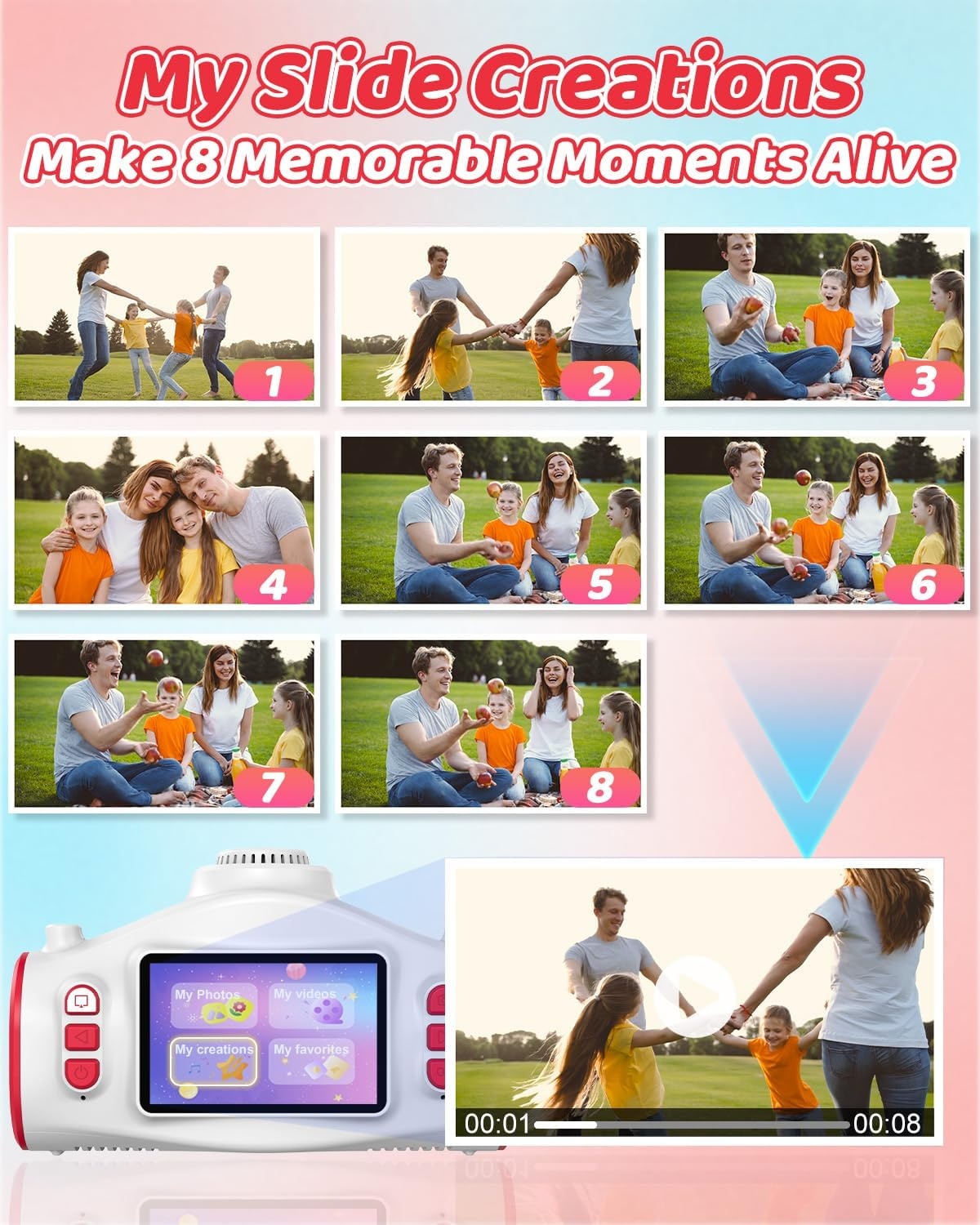 Usteetic camera voor kinderen, 1080p digitale camera, kinderen, kerstcadeau, speelgoed voor jongens en meisjes, ruimteschip