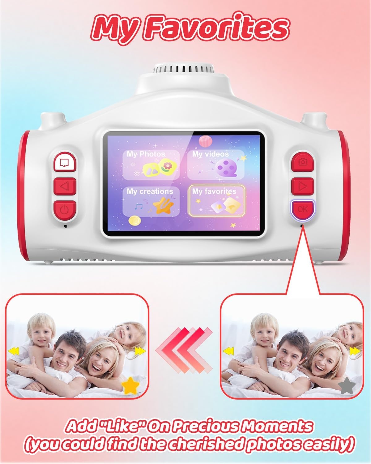 Usteetic camera voor kinderen, 1080p digitale camera, kinderen, kerstcadeau, speelgoed voor jongens en meisjes, ruimteschip