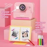 ASTGMI Instant camera, 2,4 inch kindercamerascherm met printpapier en 32 GB kaart, selfie- en videomodus, speelgoedcadeau voor kinderen, jongens, meisjes van 3 tot 14 jaar (roze)