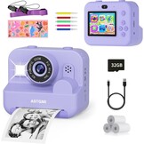 ASTGMI Instant camera, 2,4 inch kindercamerascherm met printpapier en 32 GB kaart, selfie- en videomodus, speelgoedcadeau voor kinderen, jongens, meisjes van 3 tot 14 jaar (roze)