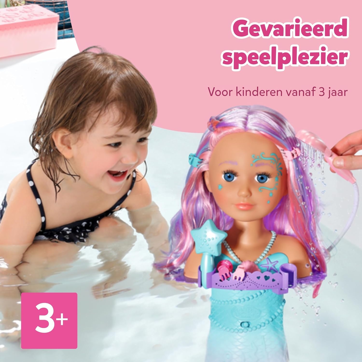 BABY born Sister Zeemeermin stijlhoofd, Ideaal voor kinderhandjes, bevordert creativiteit, empathie & sociale vaardigheden, 3+ jaar, Inclus. zeestervormige haarborstel, Tiara & haarspeltjes, 37 cm