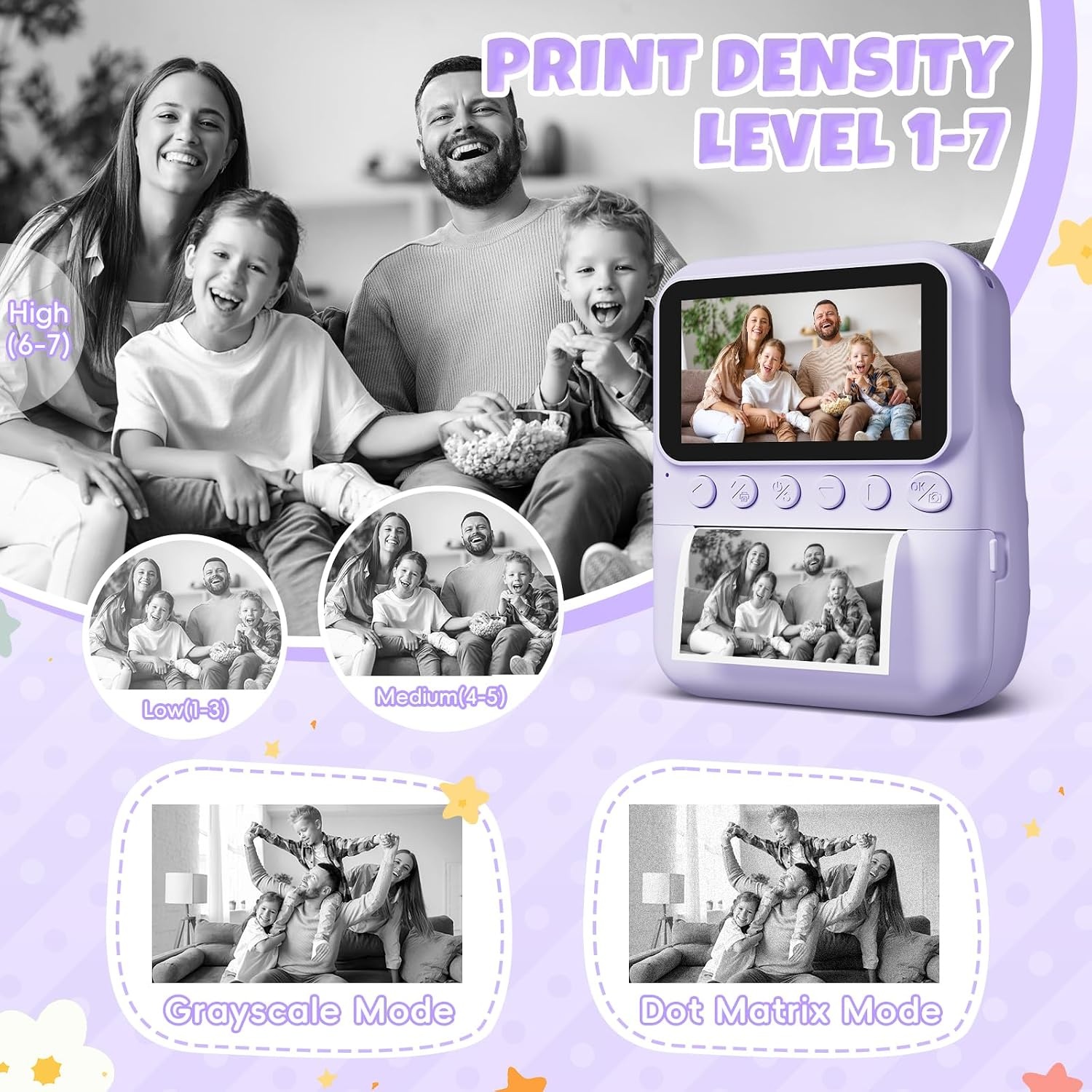 CalineGam Kindercamera Direct Printen, 3.0'' HD Scherm 48MP Fotocamera voor Kinderen met 32GB Kaart & Printpapier, 1080P HD Digitale Camera, Ideaal Cadeau voor Jongens Meisjes 3-12 Jaar (Paars)