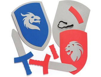 Baker Ross Mosrubber-knutselsets "zwaard & schild" voor kinderen om te knutselen - creatieve schuimrubberen knutselsets voor kinderen (2 stuks)