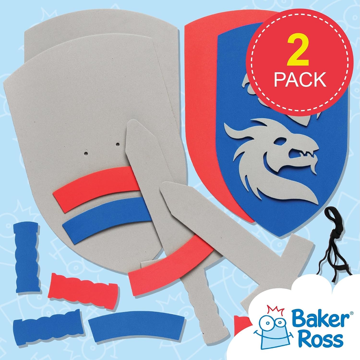 Baker Ross Mosrubber-knutselsets "zwaard & schild" voor kinderen om te knutselen - creatieve schuimrubberen knutselsets voor kinderen (2 stuks)