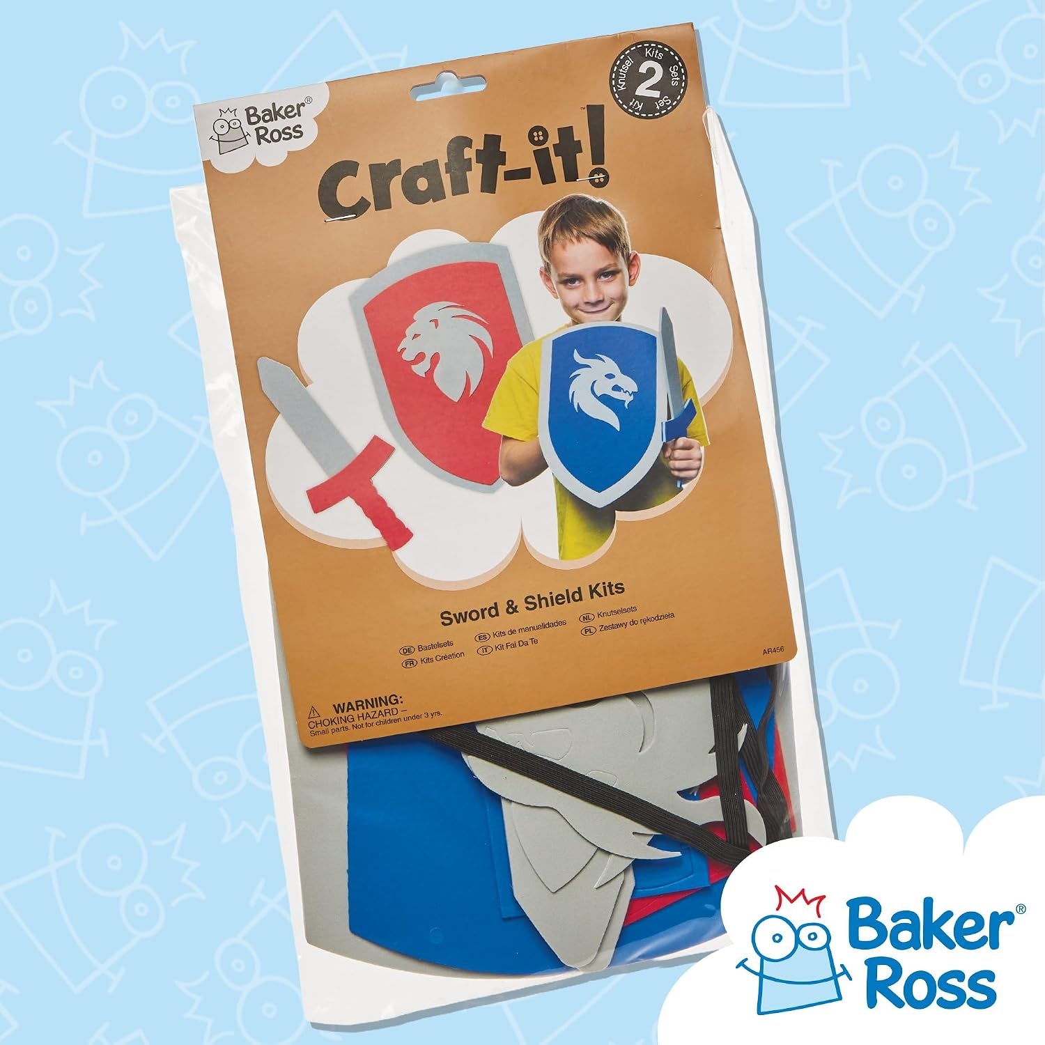 Baker Ross Mosrubber-knutselsets "zwaard & schild" voor kinderen om te knutselen - creatieve schuimrubberen knutselsets voor kinderen (2 stuks)