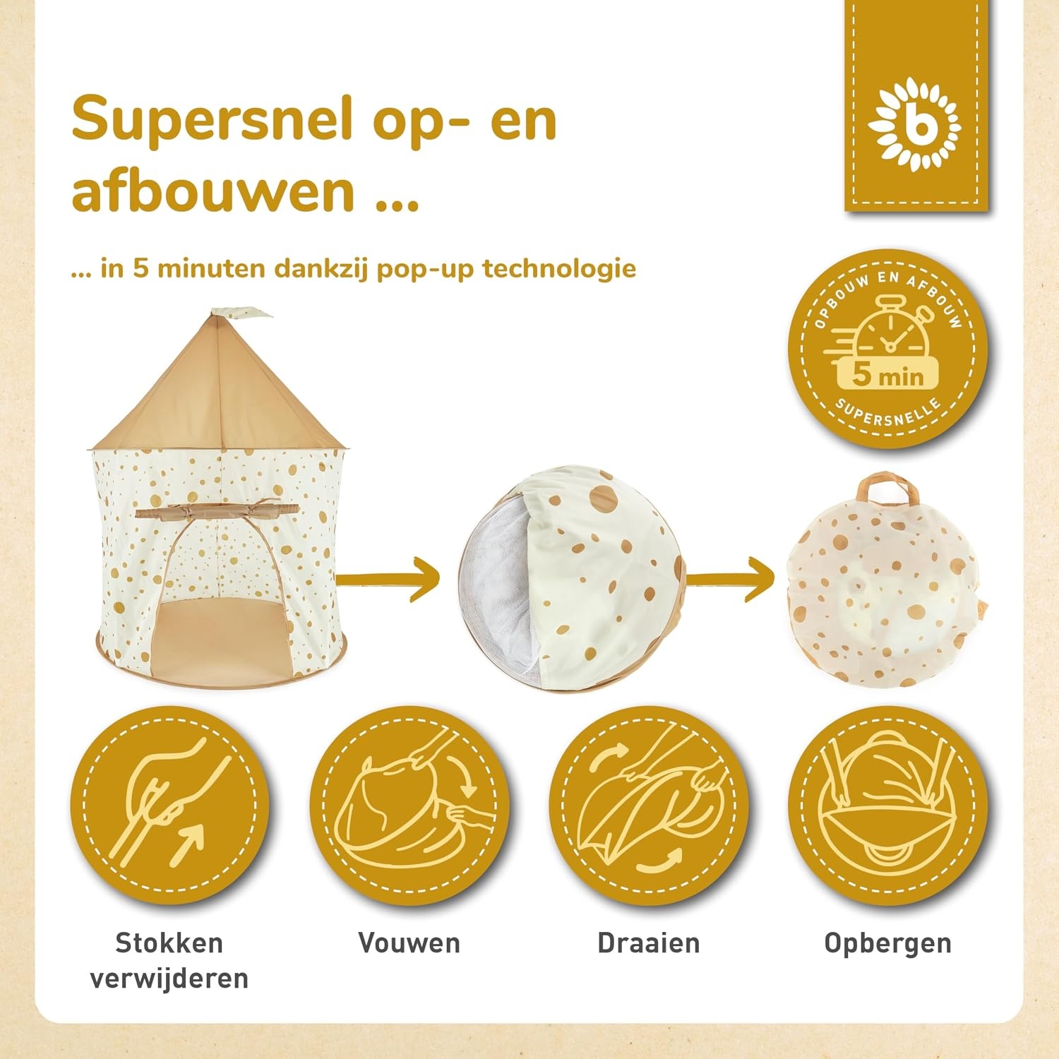 Bieco Kinderzelt voor Binnen Pop up Dots | Prinses | Tent Kinderen | Speeltent Meisjes | Princess Tent | Ballenbad | Kinderspeeltent Meisjes | Speeltent Kinderkamer