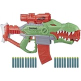 Lanzador de dardos motorizado Nerf DinoSquad Rex-Rampage, clip de 10 dardos, 20 dardos Nerf, porta-dardos de 10 dardos, diseño de dinosario T-Rex