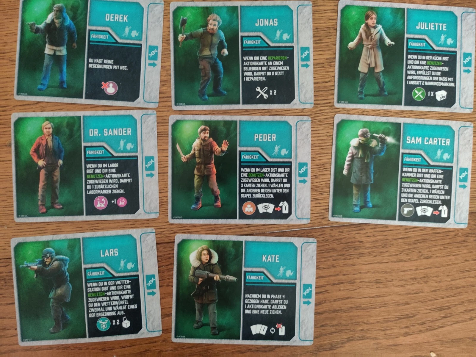 8 Karakterkaarten voor The Thing Norwegian Outpost Bordspel