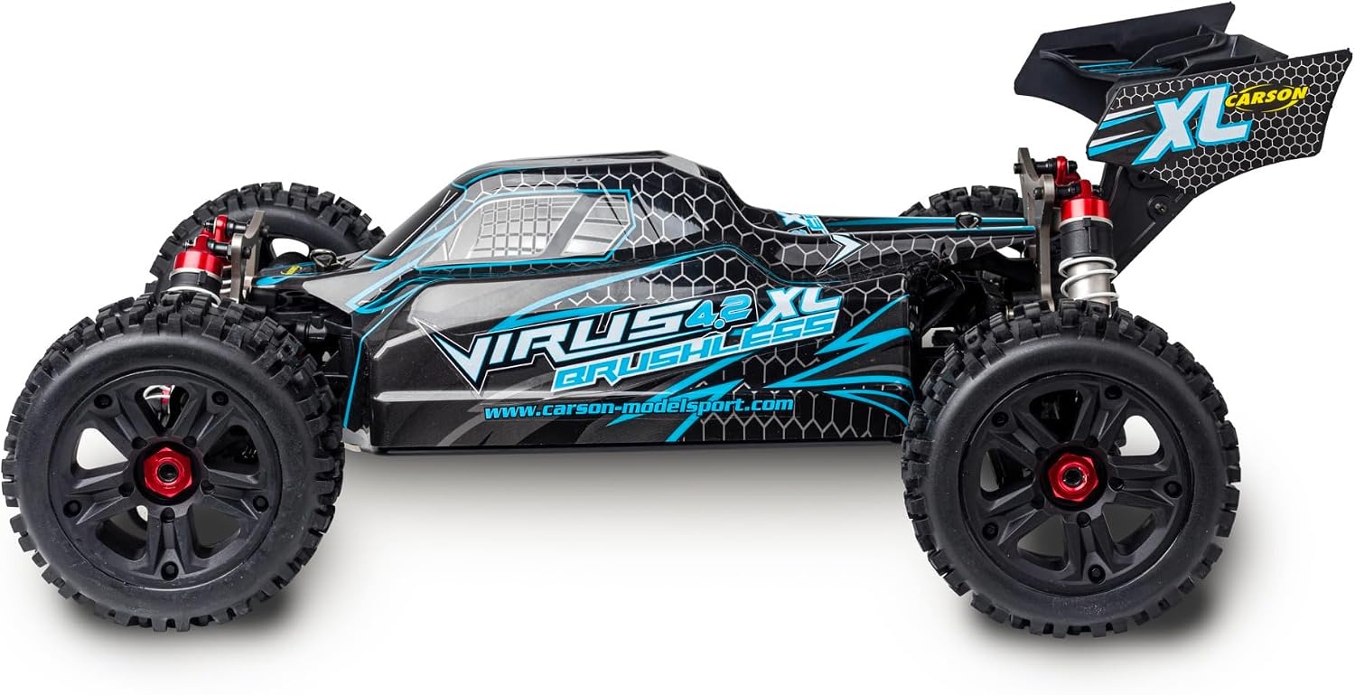 Carson 500409081 1:8 Virus 4.2 XL 100% RTR black/turquoise- RC car, remote controlled car, speed up to 80km/h, 100% RTR model, remote control included