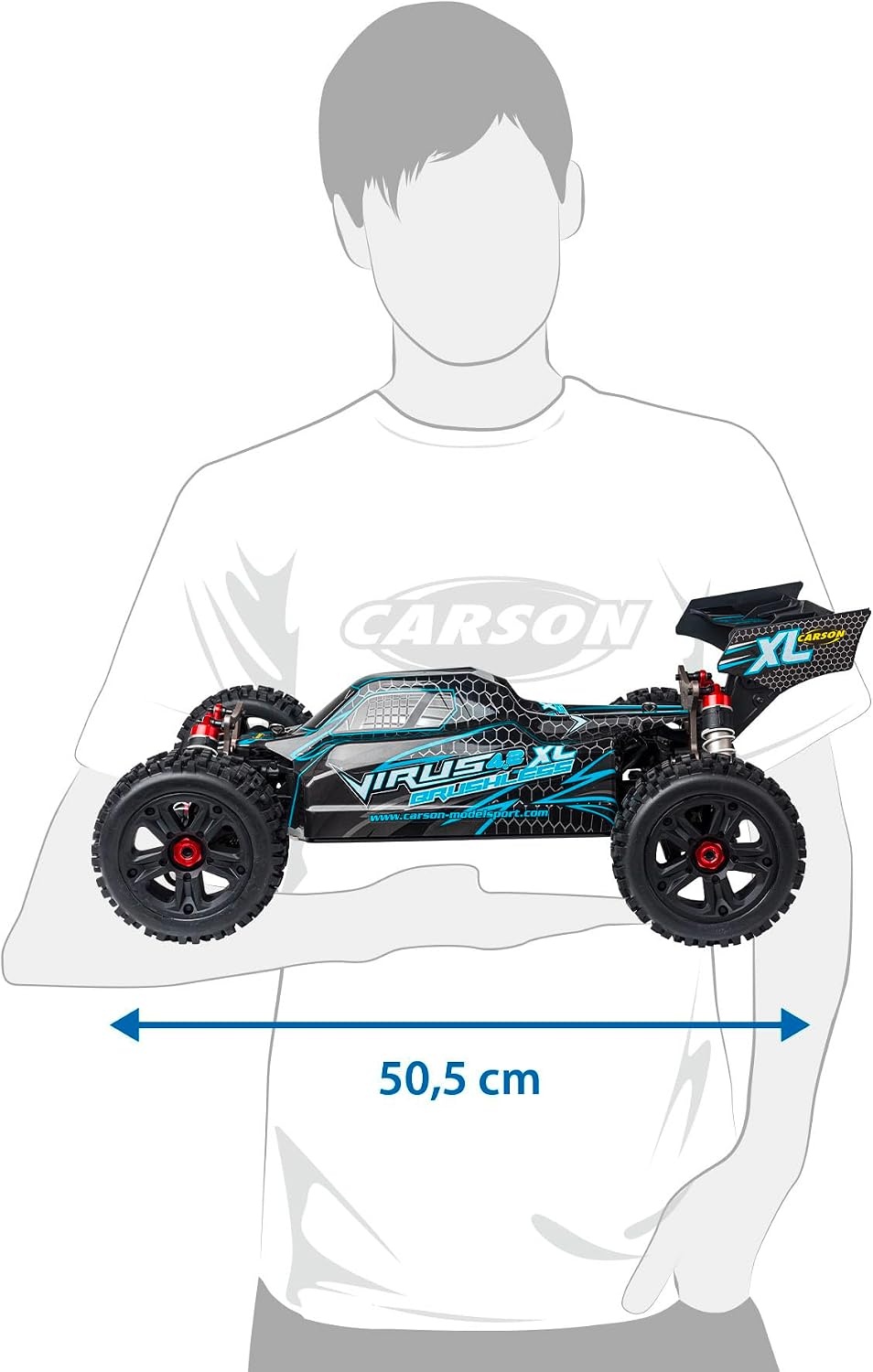 Carson 500409081 1:8 Virus 4.2 XL 100% RTR black/turquoise- RC car, remote controlled car, speed up to 80km/h, 100% RTR model, remote control included