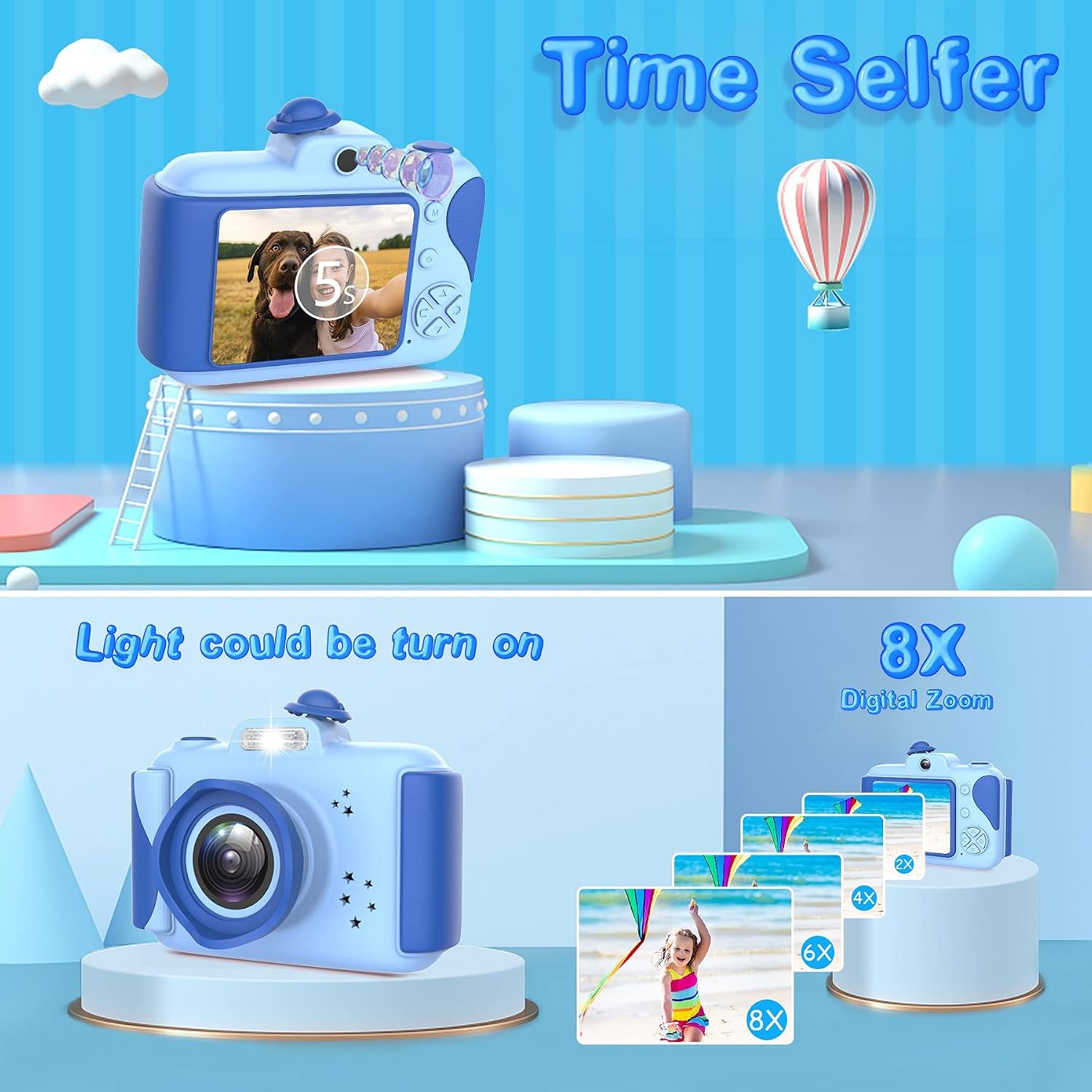 ITSHINY Digitale Kindercamera met 2,4 inch scherm, 1080P HD en 32GB SD kaart - Blauw