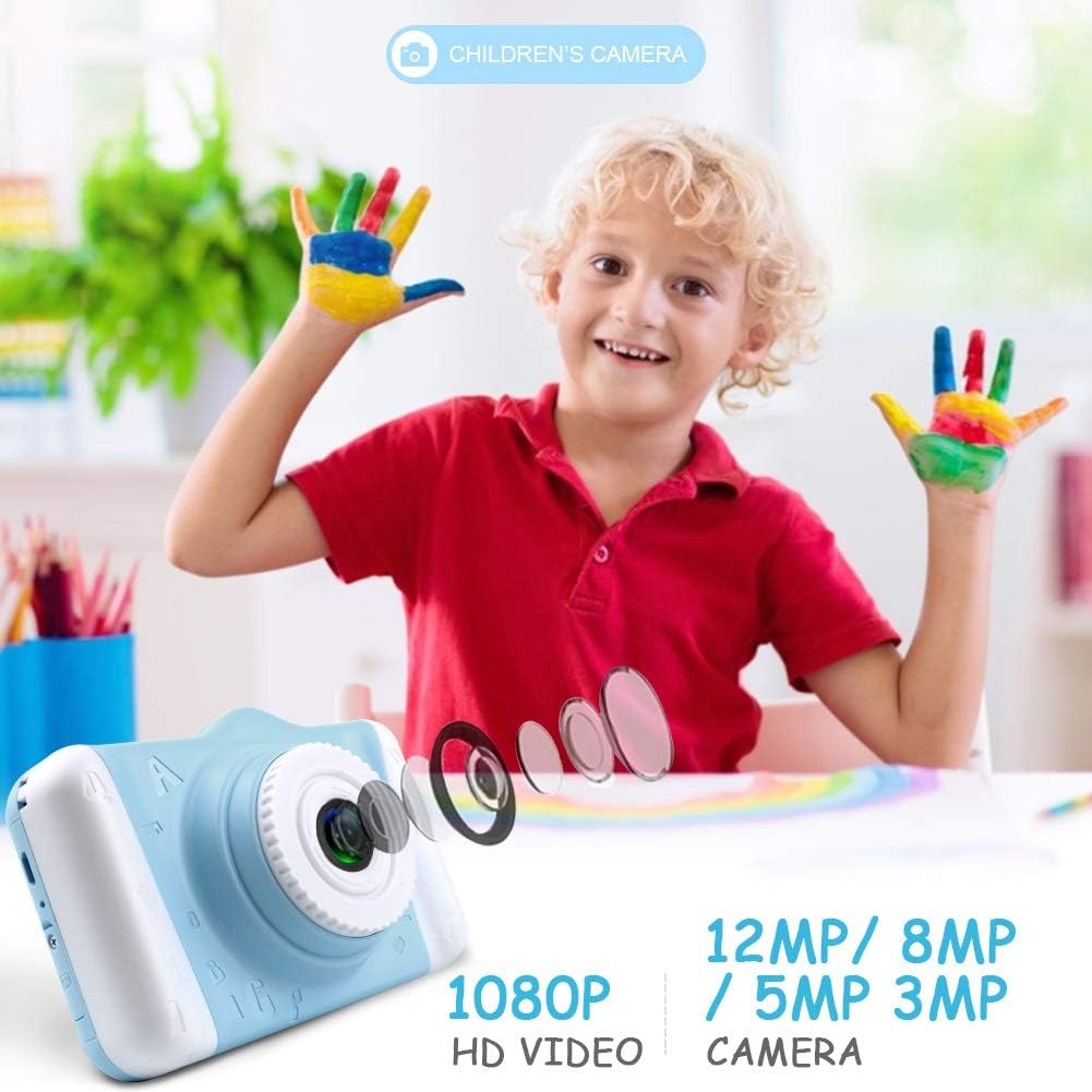 Kinderfotocamera - Camera voor Kinderen met Groot Display van 3,5 Inch, 1080P HD 12 MP, geïntegreerde SD-kaart, 32 GB, USB Oplaadbaar, Digitale Camera, Meisjes, Jongens, Verjaardag, Kerstmis, Geschenk