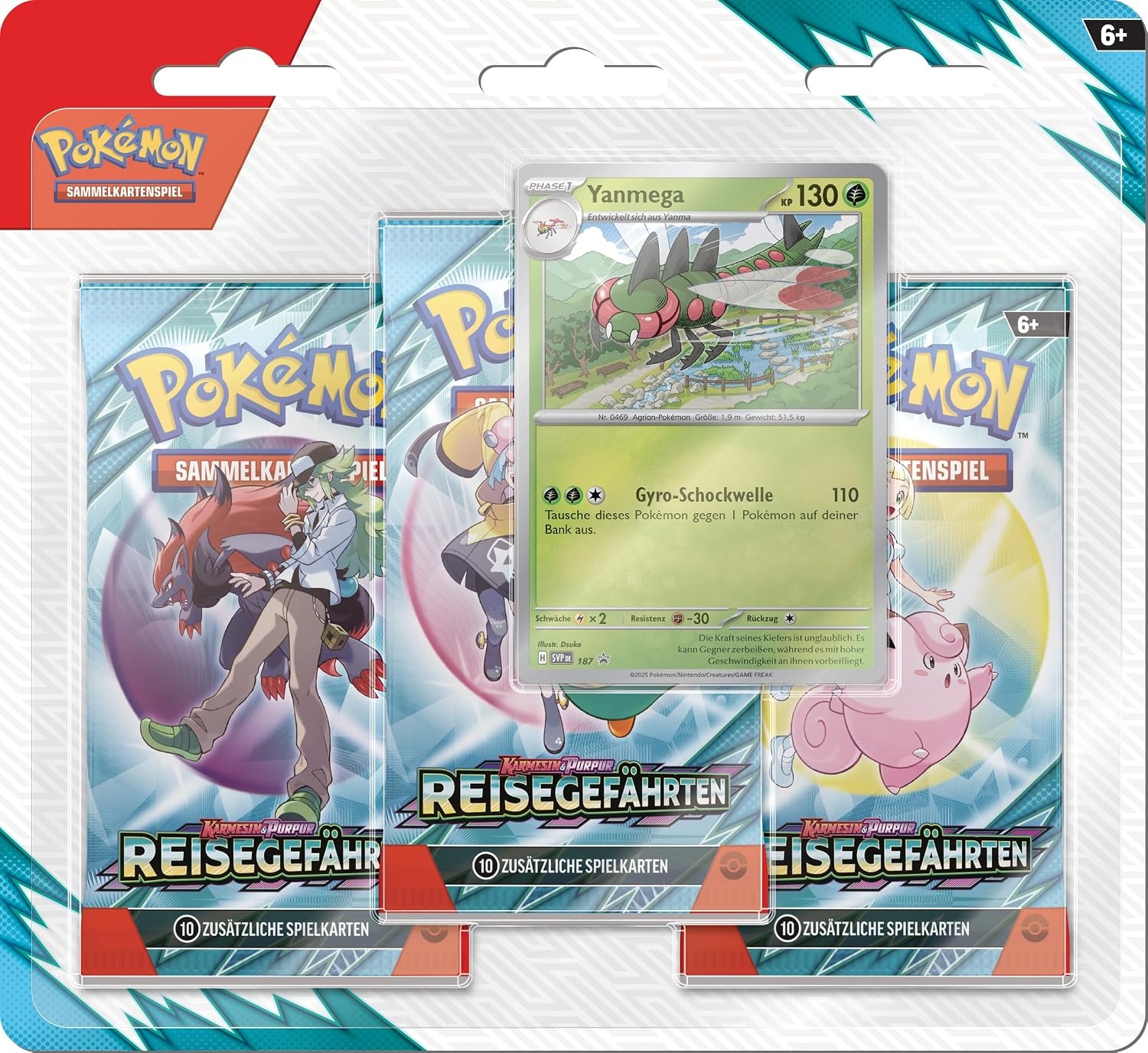 Pokémon - Verzamelkaartspel: 3-pack-blister Karmesin & Purpur – reisgenoten: Yanmega (3 boosterpacks & 1 holografische promokaart)